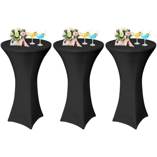 Image of AMFUN 3 Pack Cocktail Table Covers,Spandex Stretch Tablecloth Elastic Table Cover Square Corners Tablecloth Fitted High Top Bar Table for Party, DJ, Bar, Wedding, Birthday, Banquet, Black,32"x43"