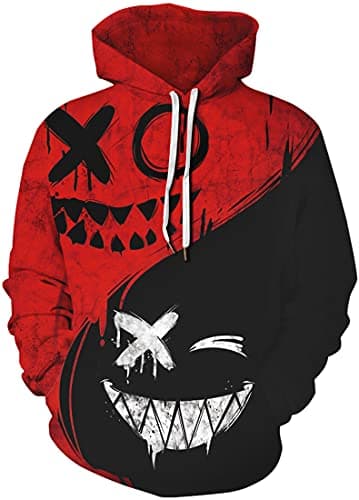Image of Chaos World Men's Novelty Hoodie Long Sleeves 3D Funny Graphic Print Sweatshirt Pullover, Black Red, XXXL