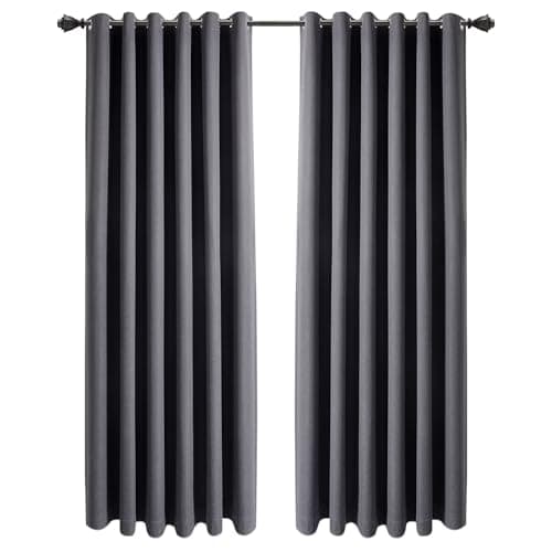 Image of INSPIRE HOMEWARE 100% Blackout Curtains for Bedroom 66x90 Inch Charcoal Eyelet Linen Curtains Thermal Insulated & Privacy Protection Ring Top Curtain for living Room 2 Panels with Matching Tiebacks