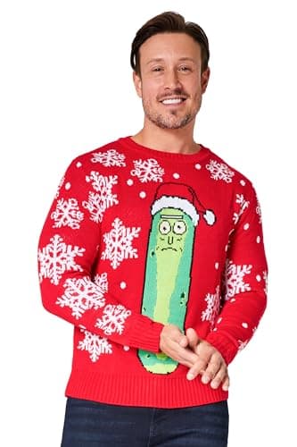 Image of RICK AND MORTY Mens Christmas Jumper, Warm Funny Xmas Sweater - Mens Gifts (Red, XL)