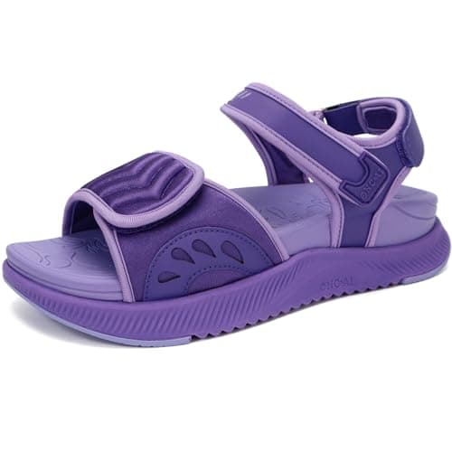 Image of ONCAI Walking Sandals Womens,Arch Support Hiking Sandals with Orthotic Outdoor Footbed for Plantar Fasciitis,Water Athletic Platform Sandalias Mujer with 3 Adjustable Strap Purple Size 5