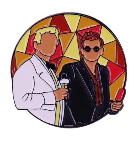 Image of Good Omens Aziraphale Crowley Ice Cream Cone Red Ice Lolly Angel Demon Ineffable TV Show 1.2" Enamel Pin Badge, 3.05 cm, Enamel, enamel