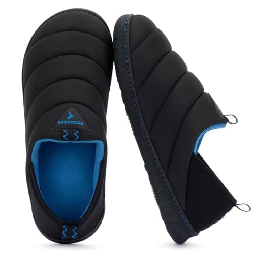 Image of RockDove Men's Pufflite Two-Tone Quilted Loafer Slipper with Indoor/Outdoor Sole, Size 10 UK Men, Black and Blue