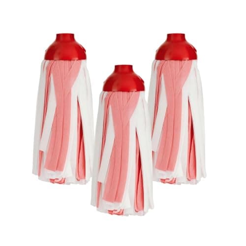 Image of HOMESHOPA Synthetic Floor Mop Head, 3 Pack Red Super Absorbent Synthetic Cloth Strands, Versatile Easy-Clean Mop Refill for Home, Office & Commercial Use