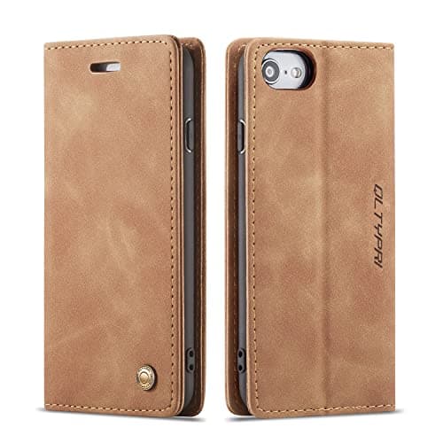 Image of QLTYPRI Case for iPhone 6 Plus 6S Plus, Vintage PU Leather Wallet Case Card Slot Kickstand Magnetic Closure Shockproof Flip Folio Case Cover for iPhone 6 Plus 6S Plus - Brown