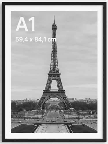 Image of Stunning Large A1 Photo Poster Certificate Frame (59.4 x 84.1 cm) with Backboard and Styrene Included for Portrait and Landscape Display Wall Hanging, Black, A1