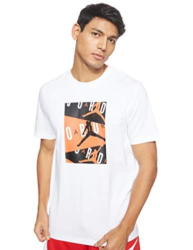 Image of Nike J Jordan Air Ss Crew T-Shirt - White/Infrared 23, M
