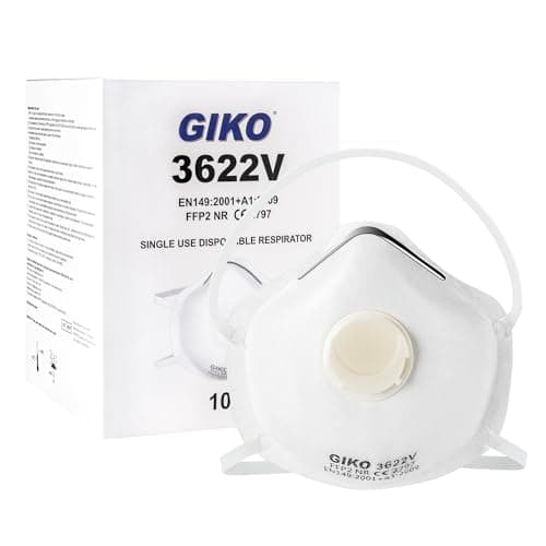 Image of GIKO FFP2 Dust Mask Pack of 10 - Valved Face Masks Moulded Disposable Respirator 5 layers FFP2 Face Masks for DIY Projects, Construction, Building Work, Sanding, Fine Dusts, Woodworking, White