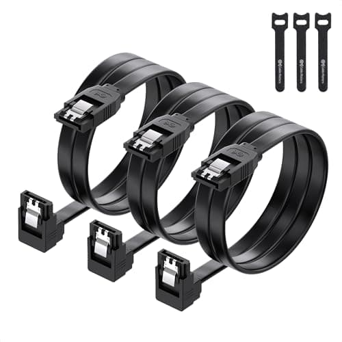 Image of Cable Matters 3-Pack 90 Degree SATA Cable 60cm, 6Gbps SATA III Data Cable Right Angle for SSD, HDD, CD/DVD Drives, Hard Drive, Optical Drive, 3x Cable Ties Included, Black