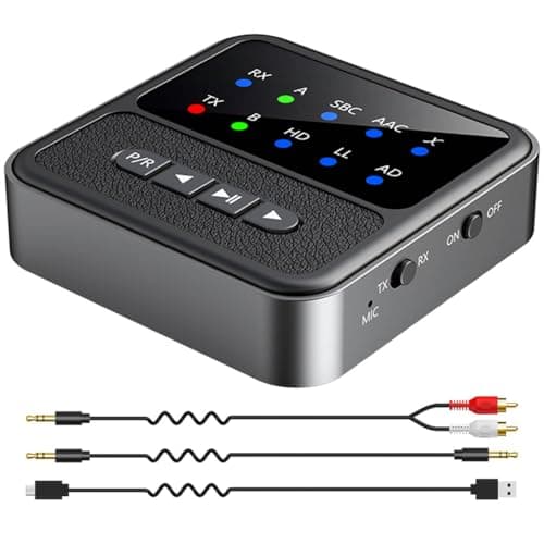 Image of Bluetooth 5.4 Transmitter Receiver 2-in-1 Audio Adapter, Supports 2 Headphones Dual Connection, aptX Adaptive Low Latency 3.5mm AUX RCA Bluetooth Adapter for Airplane, Car, TV, Headphone, Speaker
