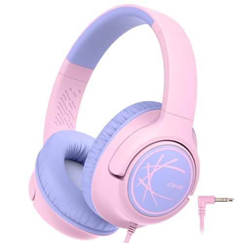 Image of iClever Kids Headphones, Wired Headphones for Kids 85dBA Safe Volume Limit, Stereo Sound Foldable Adjustable Over Ear, 3.5mm Jack Boys Girls Childrens Headphone for School/Travel/Tablet/PC, Pink