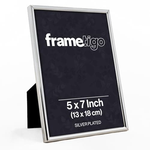 Image of Frametigo - Silver Plated Thin Edge Photo Frame, 5"x7" (13x18cm) Photo Size - Velvet Frame Backing & Stand - Real Glass Window - Tarnish-Resistant - Landscape or Portrait Orientation