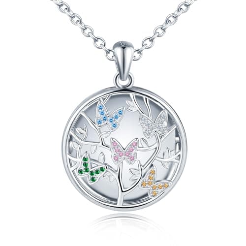 Image of MICSAVI Butterfly Locket Necklace for Women Girls, 925 Sterling Silver Personalised Butterflies Photo Necklaces with Colors Zirconia, Hollow Pendant Picture Necklace Jewellry