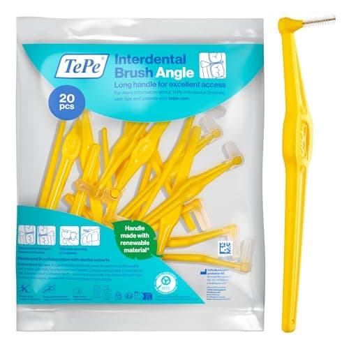Image of TePe Interdental Brush Angle, Yellow, 0.7mm/ISO 4, 20pcs, Plaque Remover, Easy and efficient Cleaning Between Teeth, Tooth Floss for Small Gaps