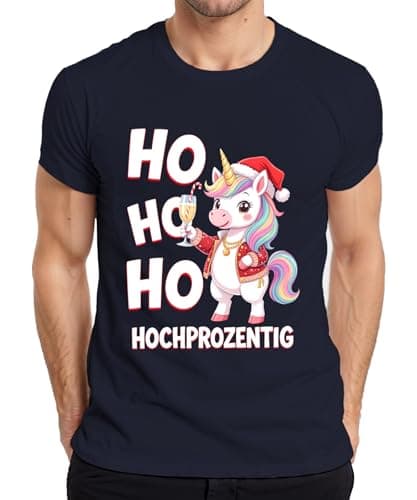 Image of Unicorn Christmas Ho Ho Ho High Percent Sparkling Rainbow Mane Men's T-Shirt, navy, XL