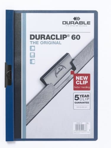 Image of Durable DURACLIP 60 A4 Clip Folder - Holds up to 60 Sheets of A4 Paper - Robust Metal Sprung Clip - Pack of 5 Folders in Dark Blue