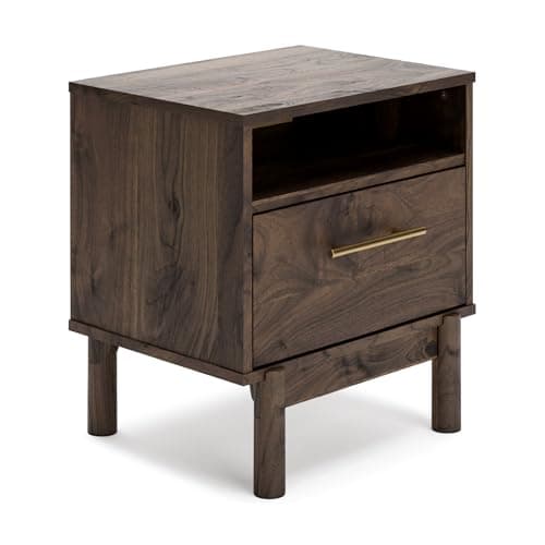 Image of Signature Design by Ashley Calverson Modern 1 Drawer Nightstand with Open Cubby, 21.18" Tall, Dark Brown