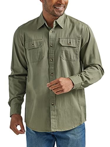 Image of Wrangler Authentics Men's Long Sleeve Classic Woven Shirt Button, Burnt Olive, XL
