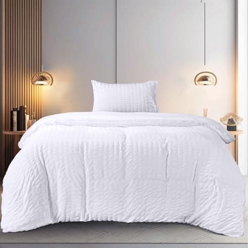 Image of Utopia Bedding Seersucker Duvet Cover - Single Duvet Cover Set with Pillowcase - Soft Microfibre Polyester Seersucker Bedding (White)