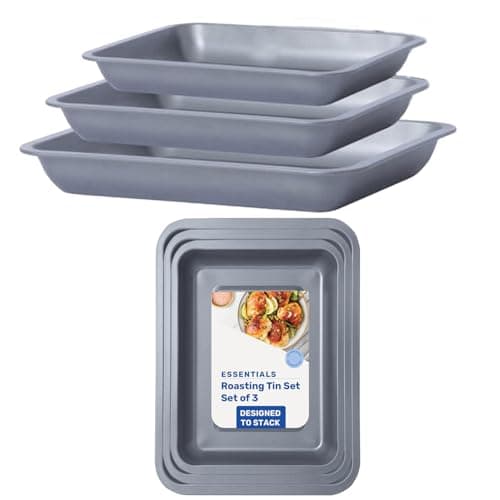 Image of Non-Stick Space Saving 3 Piece (35cm x 31cm x 28cm) Roaster Baking Tray Set (Set of 3 (1 x 35, 1 x 31 & 1 x 28cm))