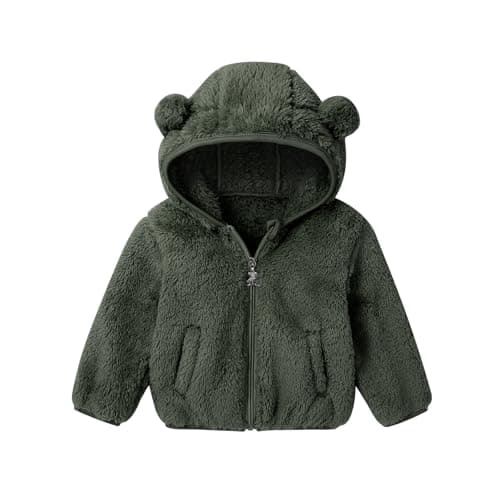 Image of Baby Toddler Boys Girls Fleece Jacket with Hood Zip Up Cute Bear Coats for Infant Boys Girls Kids Fall Winter Warm Jacket with Ear Newborn Solid Color Outwear for 1-5T