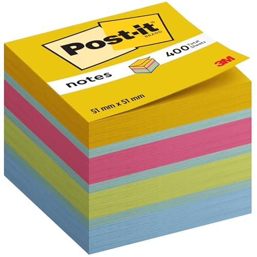 Image of Post-it Notes Mini Cube, Ultra Colours, 51 mm x 51 mm, 400 Sheets - Self-Stick Notes for Note Taking, to Do Lists & Reminders