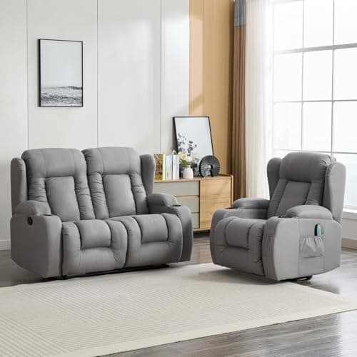 Image of More4Homes CAESAR 1+2 SEATER GREY TECHNOLOGY FABRIC MODERN MANUAL RECLINER SOFA SET