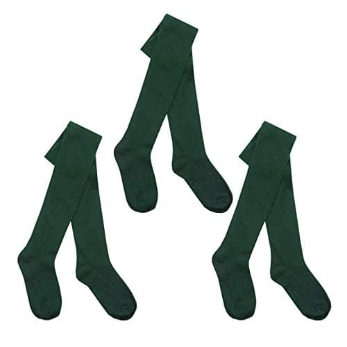 Image of I.L.C.K Girls 3 Pairs Back To School Plain Cotton Rich Tights, Green, 7-8 Years
