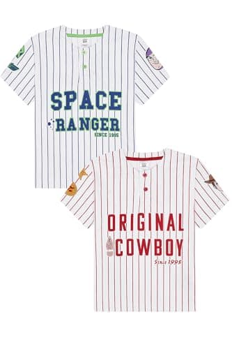 Image of Boys Girls Toy Story Woody Buzz Lightyear 2 Pack Baseball Style Kids T-Shirts Childrens Multipack Tshirt (3-4 Years) White