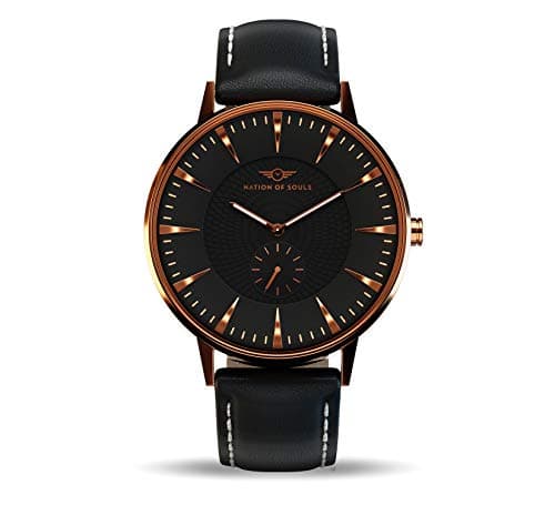 Image of Nation of Souls Eclipse Collection Rose Gold and Black Men's 42mm Stainless Steel Case Wrist Watch with 20mm Leather Strap British Designed Watches
