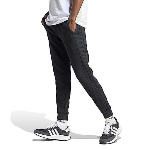 Image of adidas Men's Essentials Fleece Tapered Cuffed 3-Stripes Mid-Rise Pants Track, Black, XS
