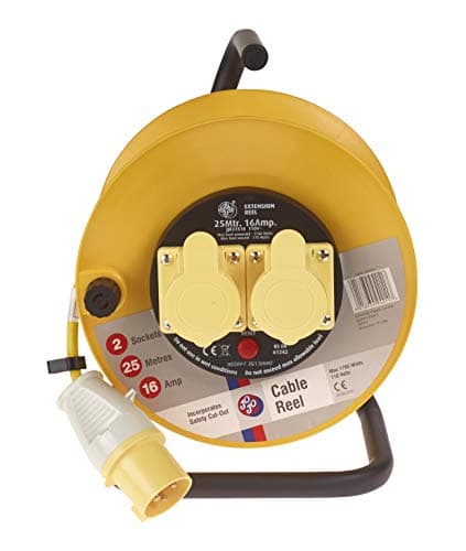 Image of Schneider Electric Thorsman - 2 Socket Extension Lead Reel, 25m, 16A, 110V, with Safety Cut Out Switch, Open Cable Reel, JJR22516
