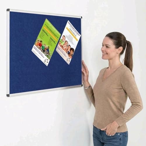 Image of Metroplan Fire-Retardant Aluminium Frame Noticeboard, 60 x 90 cm, Blue Pinboard, Wall-Mounted, 12 Colour Pinboard Options - Ideal for Office, Classroom, Notice Displays