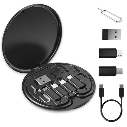 Image of Multi USB Adapter Cable Kit, USB C to iOS Device Adapter Box, Conversion Set USB A & Type C to Male Micro/Type C/iOS Device for Data Transfer, Card Storage, Tray Eject Pin, Phone Holder-Black