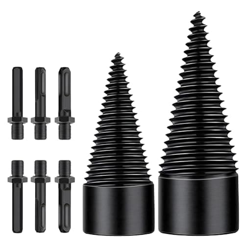 Image of Saipor 8Pcs Firewood Log Splitter Drill Bit Set Removable Wood Splitting Drill Bit, 32MM+42MM Heavy Duty Screw Cone Driver Wood Splitter for Electric Drills with Round + Square + Hex Shank