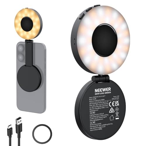 Image of NEEWER ENTRY LEVEL VERSION Magnetic Selfie Light Compatible with MagSafe iPhone, 4 Mode CRI95+ 914lx 1.5W Plastic Folding Small LED Phone Fill Ring Lighting for Recording Makeup Video Conference,NL40R