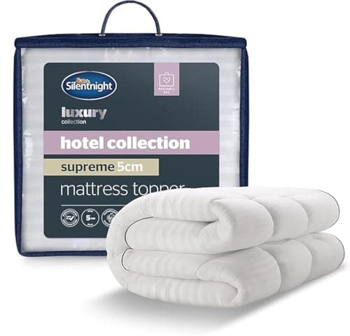 Image of Silentnight Hotel Collection Mattress Topper King Bed - Luxury Soft Silky Comfortable 5cm Thick Deep Mattress Protector Pad Cover with Deep Fit Elasticated Straps - King