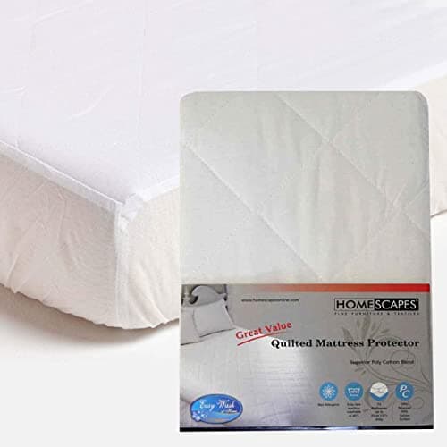 Image of HOMESCAPES Cotton Rich Quilted Double Mattress Protector Oeko-Tex Certified Hypoallergenic with Fully Elasticated 25 cm Deep Thick Stretch Fabric Skirt