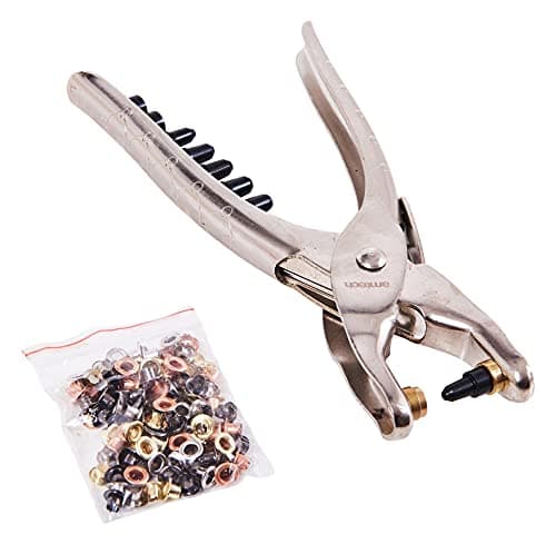 Image of Amtech – Interchangeable Hole Punch & Eyelet Pliers, 6 Hole Sizes with Eyelets Included, for Leather, Fabric & Soft Plastics, Neat Hole Making & Reinforcement for Bag Straps, Curtains & Crafts