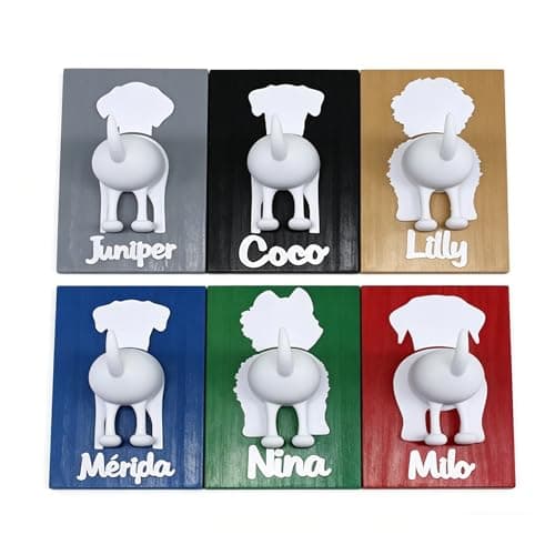 Image of Personalised Dog Lead Hook,Custom 3D Holder with Name and Breed, Handy Hanging Holder to Hold Leads, Keys and Collars, Wooden Pet Organiser for Entryway