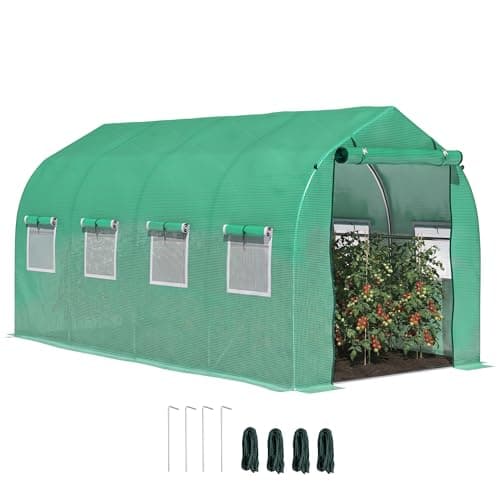 Image of Outsunny Polytunnel Greenhouse with Windows and Door, Walk in Greenhouse for Garden, Backyard (4 x 2 M)