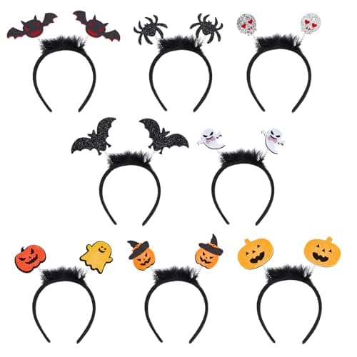 Image of NICENEEDED 8 PCS Halloween Headbands, Spider Web Bat Witch Devil Hair Band Bat Pumpkin Hair Hoop, Cosplay Costume Hair Accessories for Fancy Dress Party Supplies