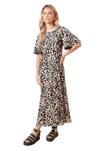 Image of Dorothy Perkins Petite Angel Sleeve Mono Leopard Midi Dress, 12, Leopard