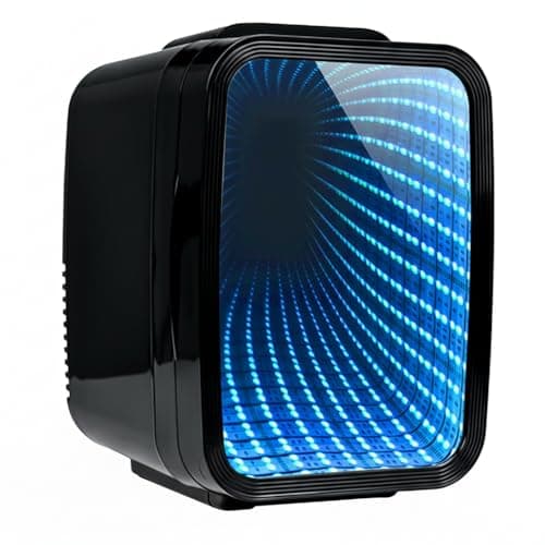 Image of Crystals 4/10/15L Litre Mini Fridge, Table Top Small Fridge Cooler & Warmer for Car Bedrooms Desk Office, 12V DC - 220 AC, Mini Fridge for Bedrooms (RGB Infinity - BLACK, 4L Lights)