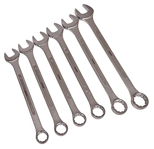 Image of Amtech 6pc Jumbo Combination Metric Spanner Set (32 50 mm), Drop-Forged Heat-Treated Steel with Chrome Finish and Storage Clasp for Heavy-Duty Work