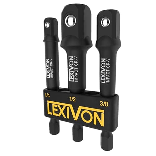 Image of LEXIVON Impact Grade Socket Adapter Set, 3" Extension Bit with Holder | 3-Piece 1/4", 3/8", and 1/2" Drive, Adapt Your Power Drill to High Torque Impact Wrench (LX-101)