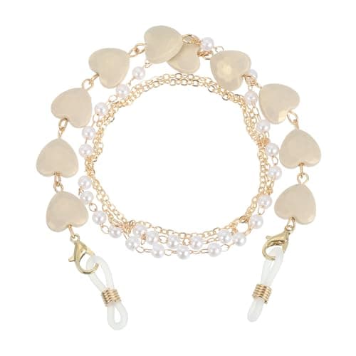 Image of sourcing map Beads Eyeglass Chain, Pearl Glasses Strap Eyewear Retainer Chain Around Neck Sunglass Holder for Girls Women, Champagne Heart