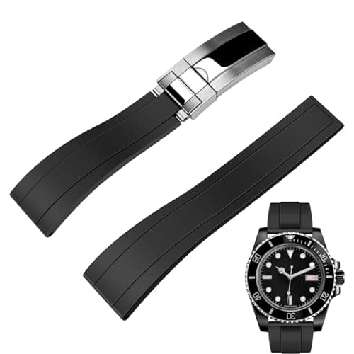 Image of Juntan FKM Rubber Watch Strap for Men Women, 20mm Watch Band Fluororubber Rubber Black with Classic Diving Style Deployment Clasp