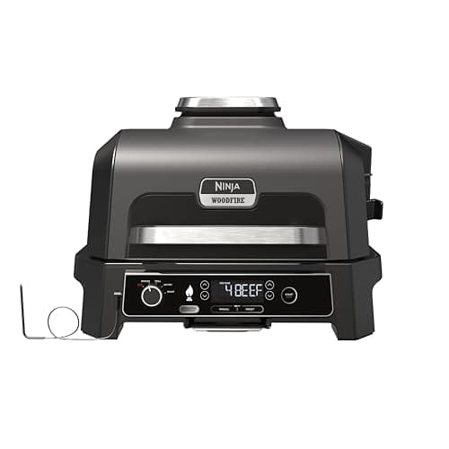Image of Ninja Woodfire Pro XL Electric BBQ Grill & Smoker with Digital Probe, Large 4-in-1 Outdoor Grill & Air Fryer with Smart Cook System & Woodfire Pellets, Weather Resistant, Portable, Grey/Black OG850UK