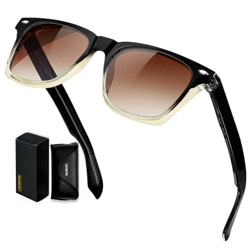 Image of KANASTAL Brown Gradient Sunglasses Womens Polarised Mens Acetate Square Frame Retro Vintage Classic UV400 Driving Summer Travel - Brown Graduated